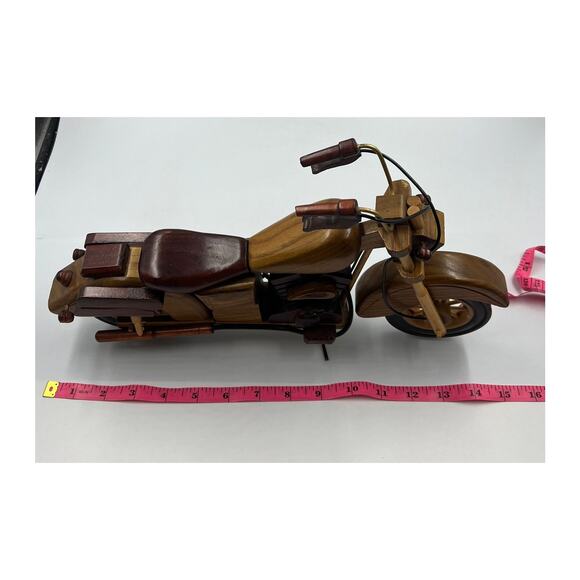 Vintage Handmade Exotic Hard Wood Decorative Motorcycle Bike Harley 14" - Picture 3 of 15